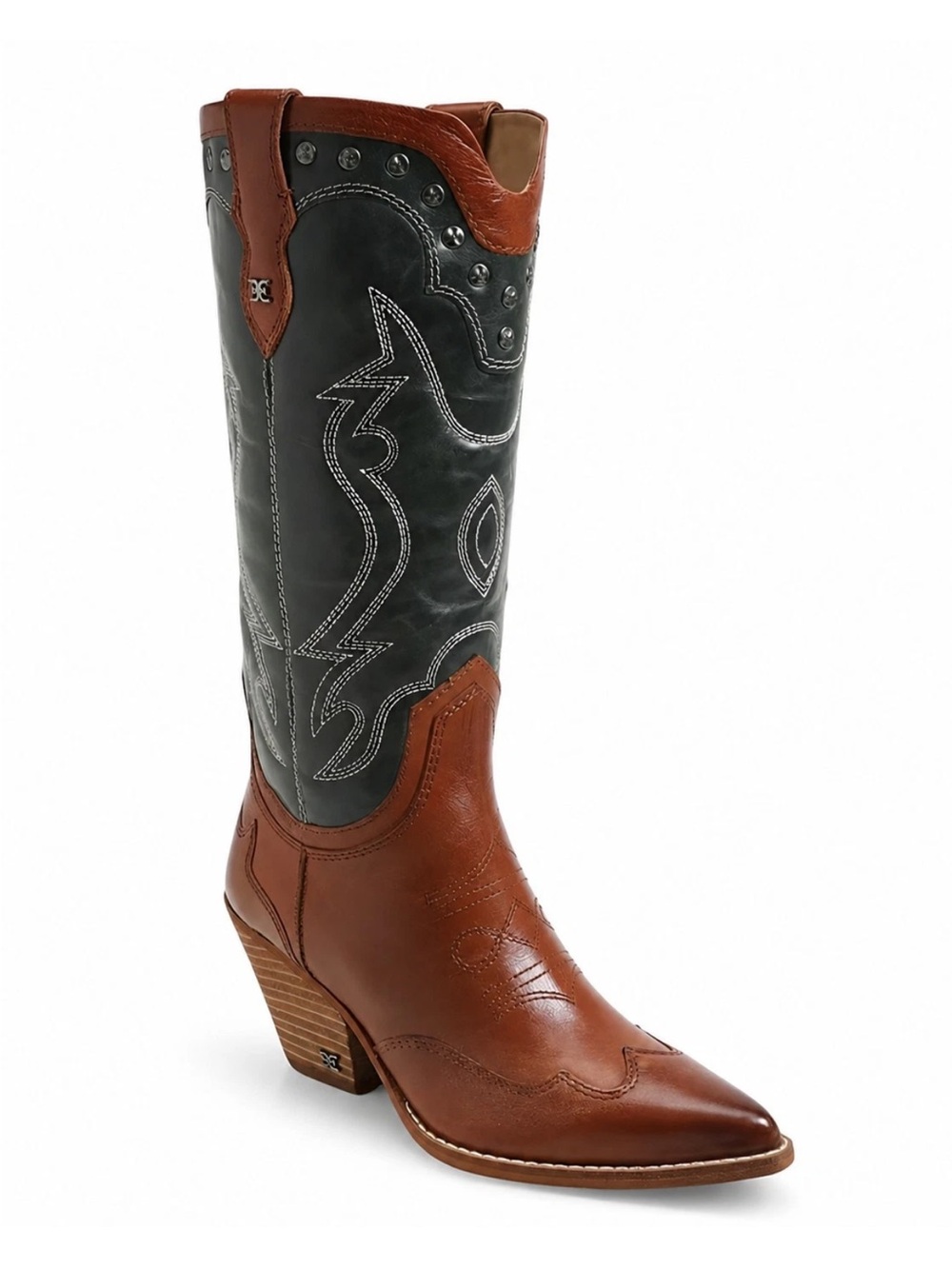 Sam Edelman James2 Brown Leather Western Boots with Dark Green Shaft Sz 8 new - Picture 3 of 8